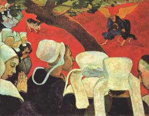 Paul Gauguin (1888), “Vision after the Sermon (Jacob Wrestles with the Angel)”