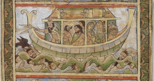 Noah in the Ark saved from the waters of chaos