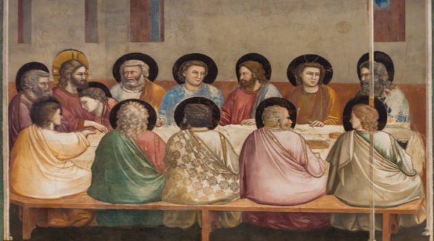 Last Supper, 1306 by Giotto. Proto Renaissance. religious painting. Scrovegni (Arena) Chapel, Padua, Italy