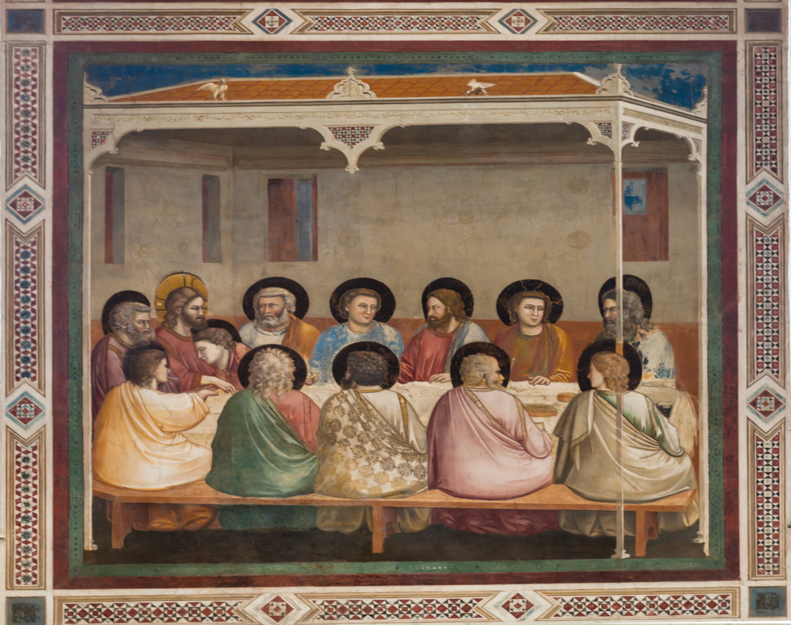 Last Supper, 1306 by Giotto. Proto Renaissance. religious painting. Scrovegni (Arena) Chapel, Padua, Italy